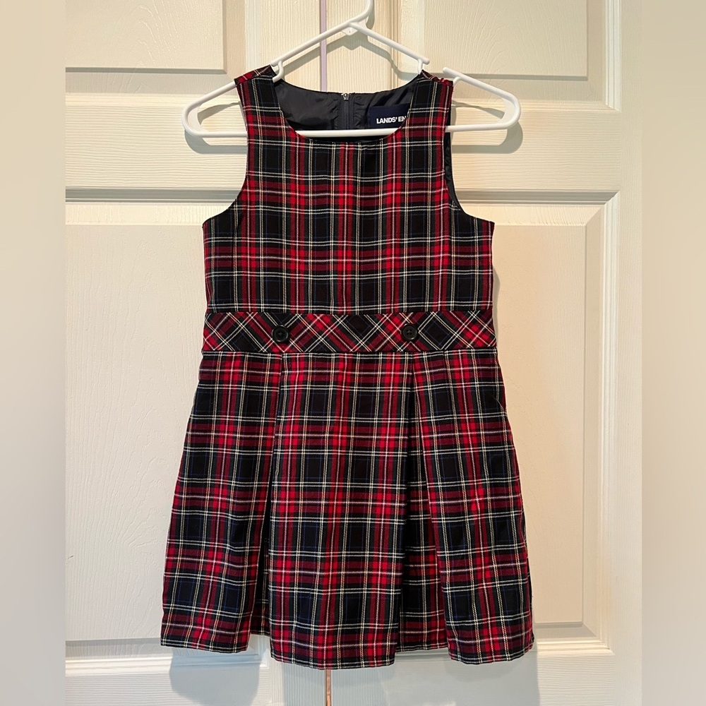 Lands' End Girls Plaid Jumper Uniform Dress Size 7